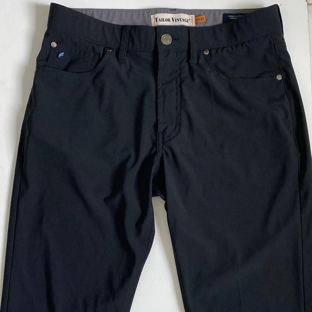Tailor Vintage Mens Luxe Performance New Canaan Slim Fit Pants Black 32X20